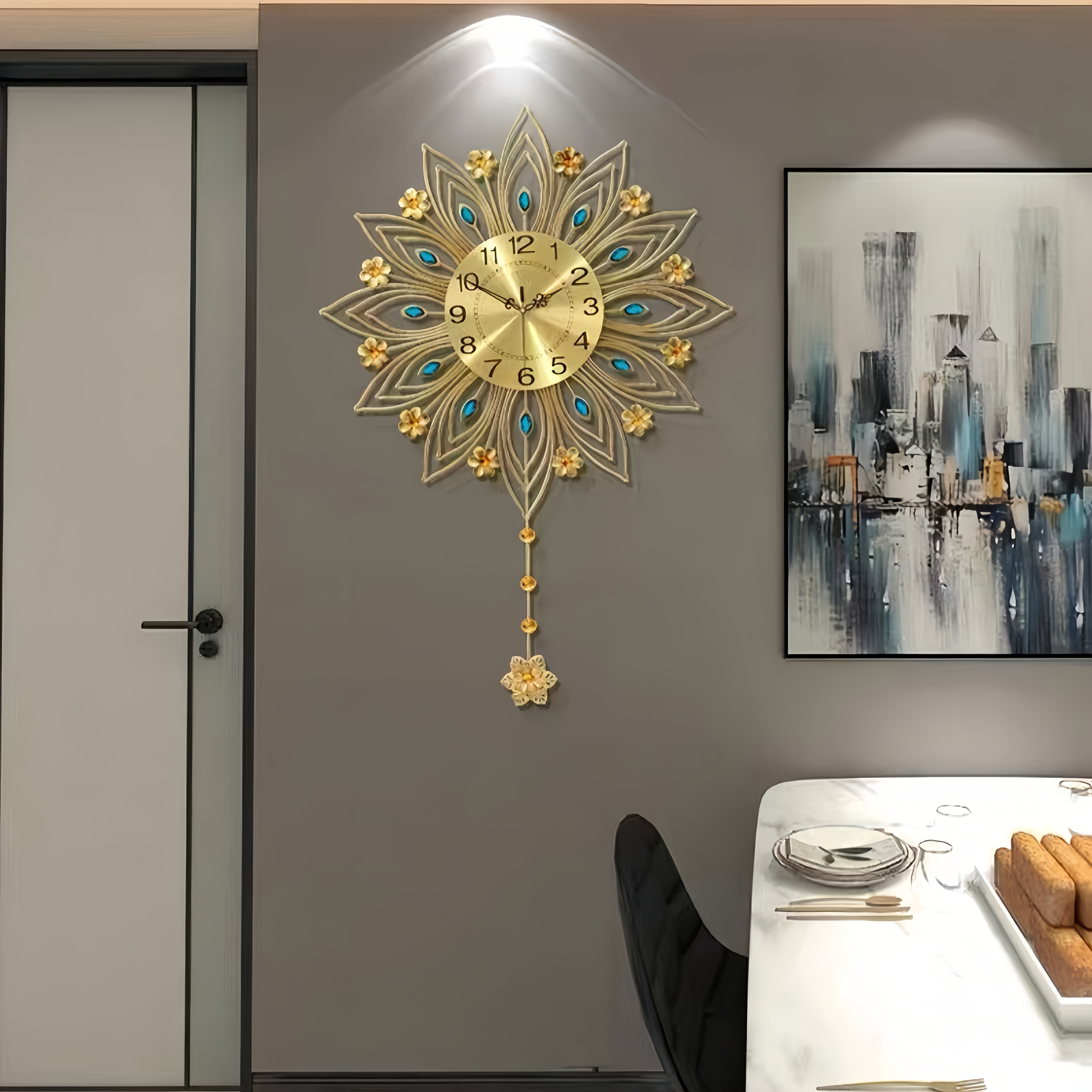GoldenBloom Clock - Luxurious Silent Wall Clock with Flowers