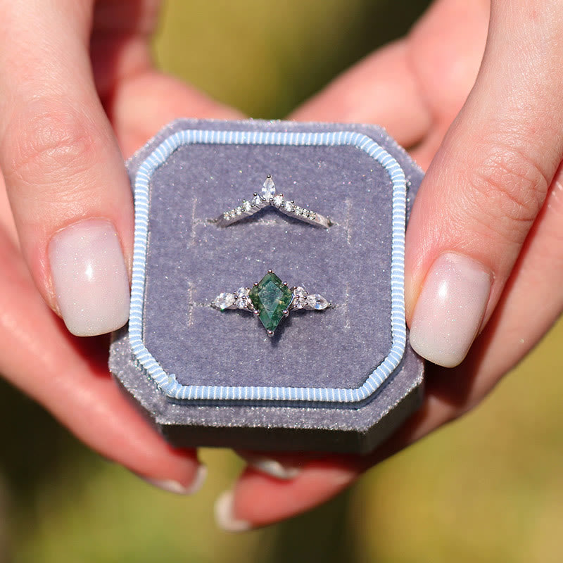 Elegant 2-delad Moosagaat Ring Set - Serenia