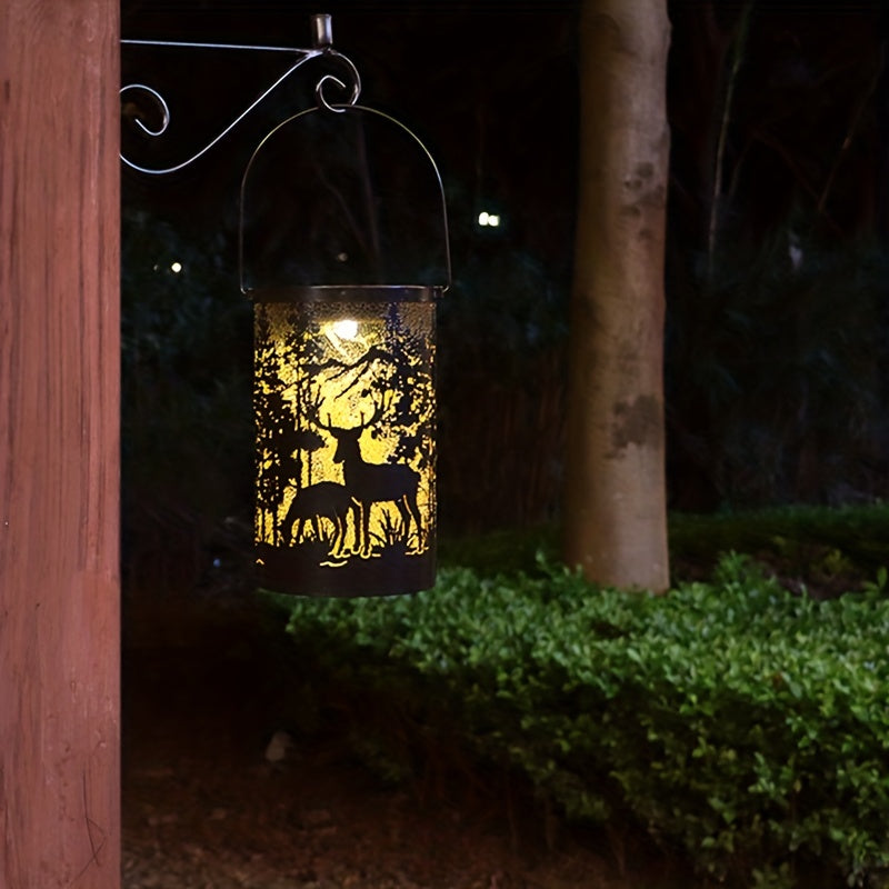 LumiGlow Lantern - Solar Powered Iron Lantern with Nature Design