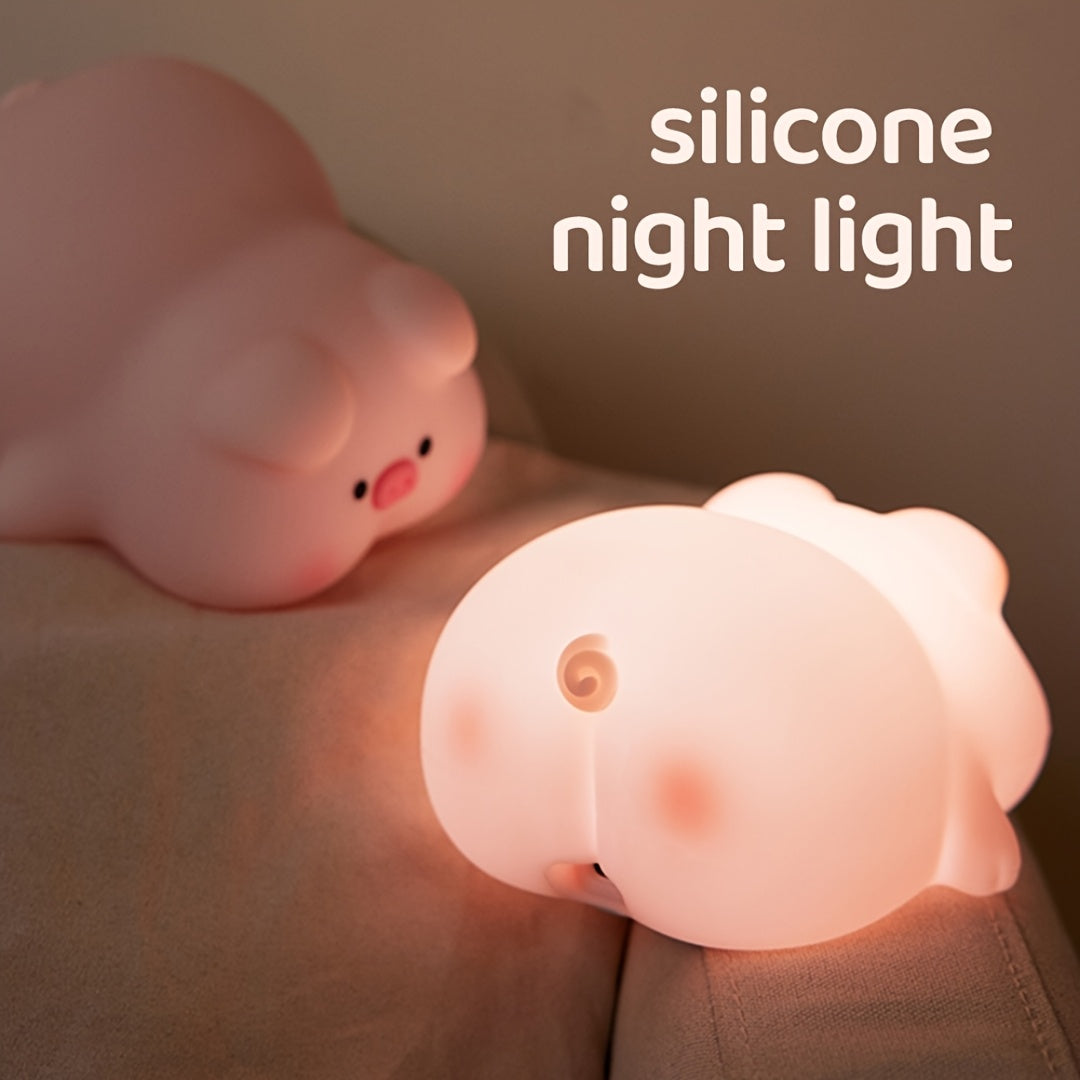 PiggyGlow – Cute Silicone Night Light, USB Rechargeable