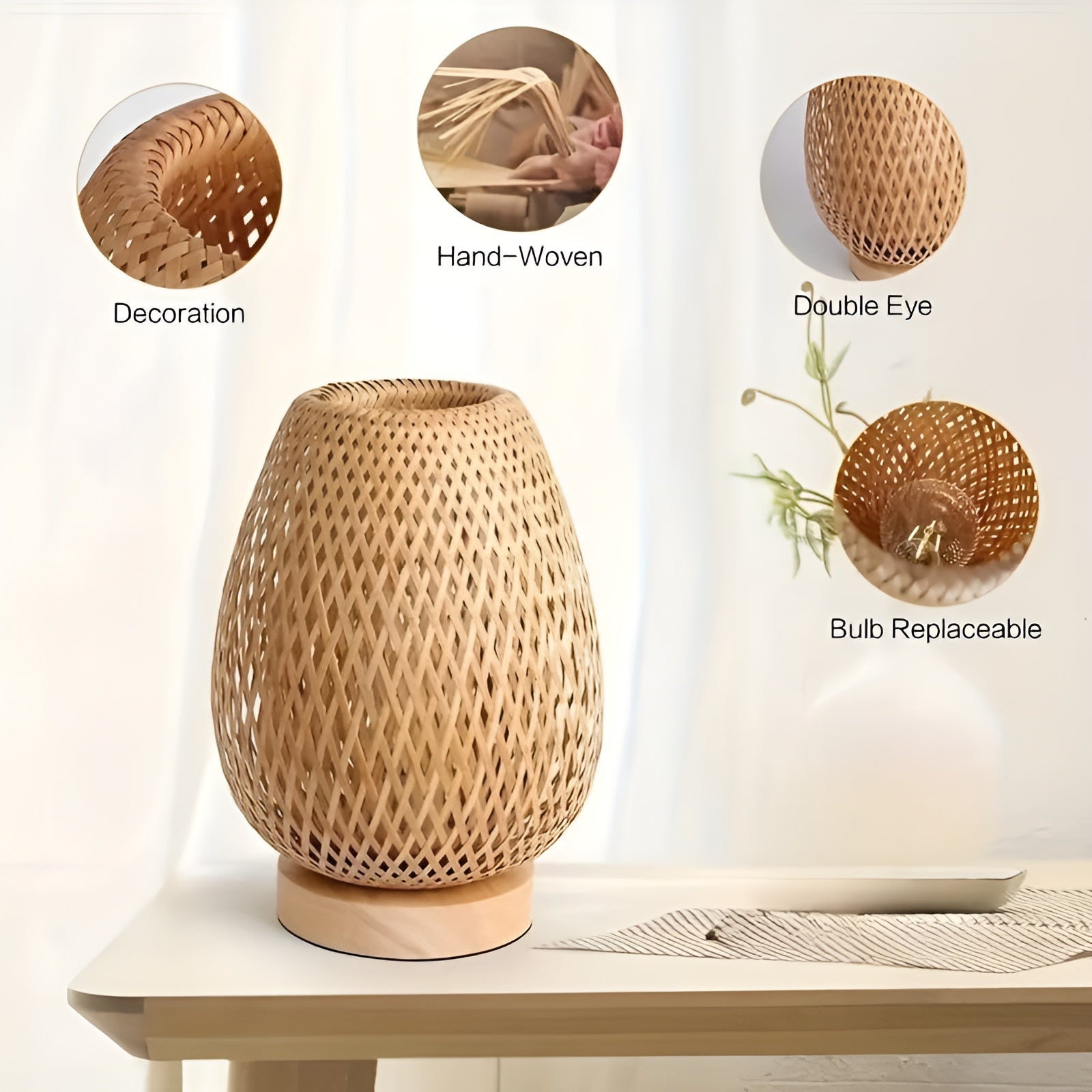 Stylish Bamboo Table Lamp with USB Power Supply – Sustainable and Energy-Saving Design