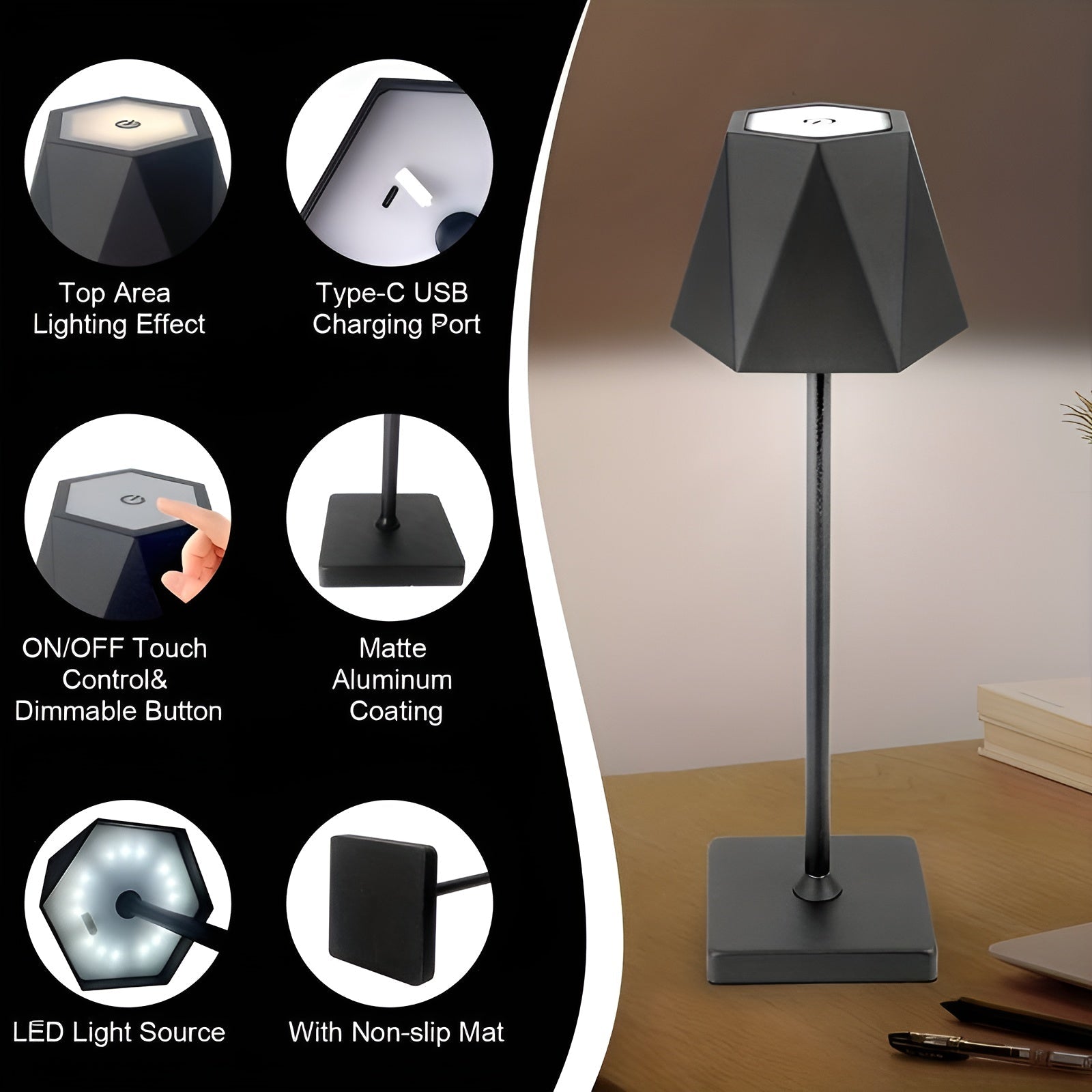 Elegant Retro LED Table Lamp - Wireless & Rechargeable