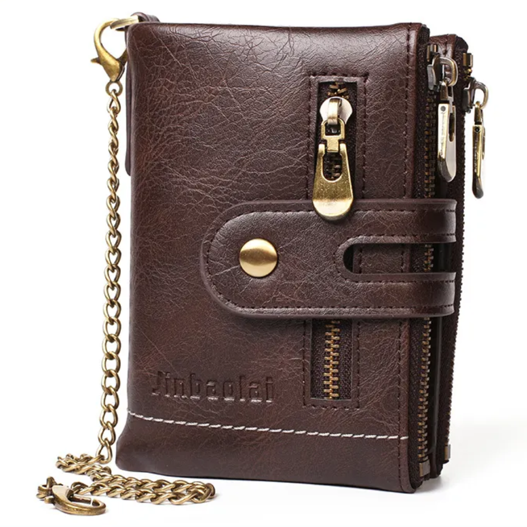 VintageCraft - Large Leather Wallet with Chain