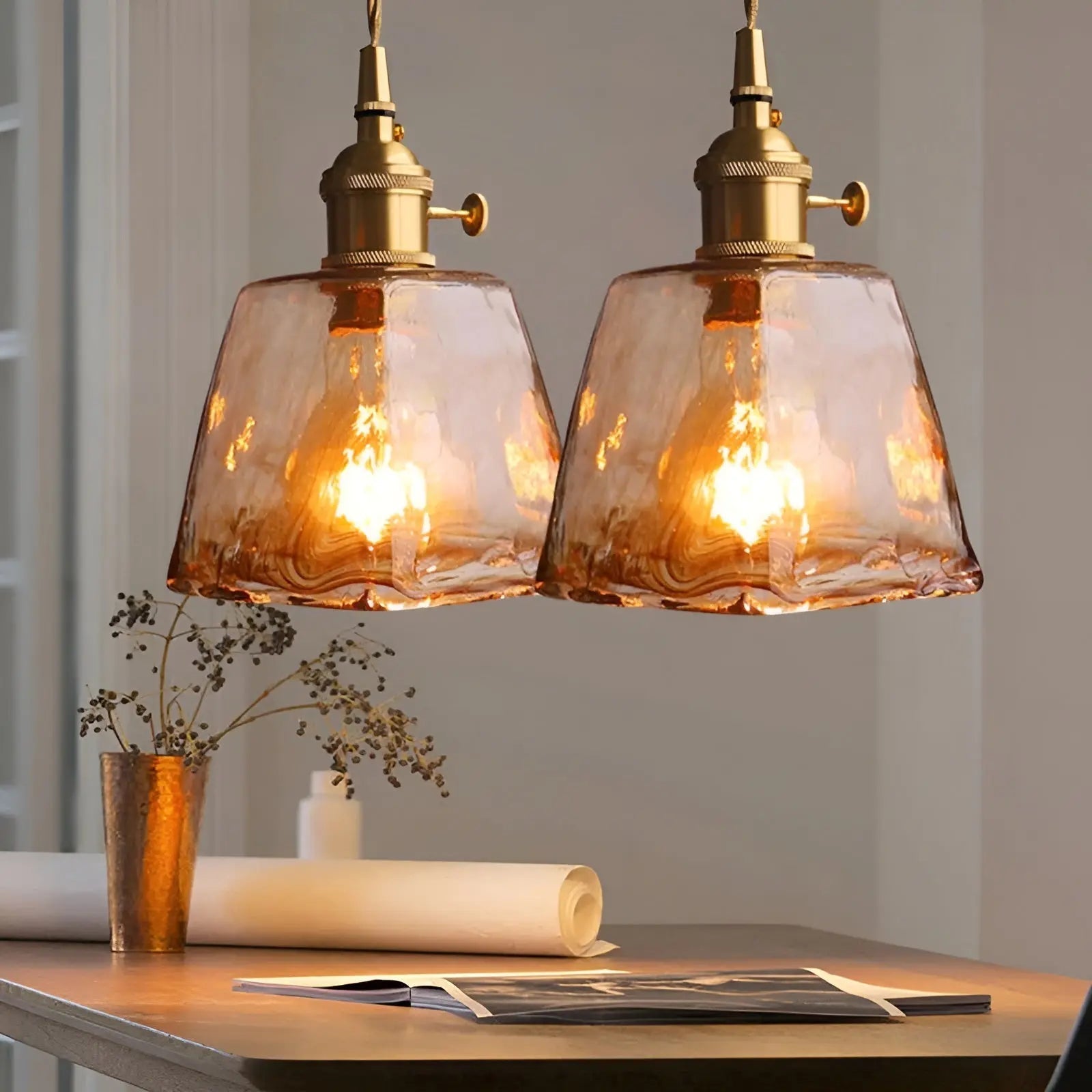 Luxurious Crystal Ceiling Lamp - Amber GlassElegance