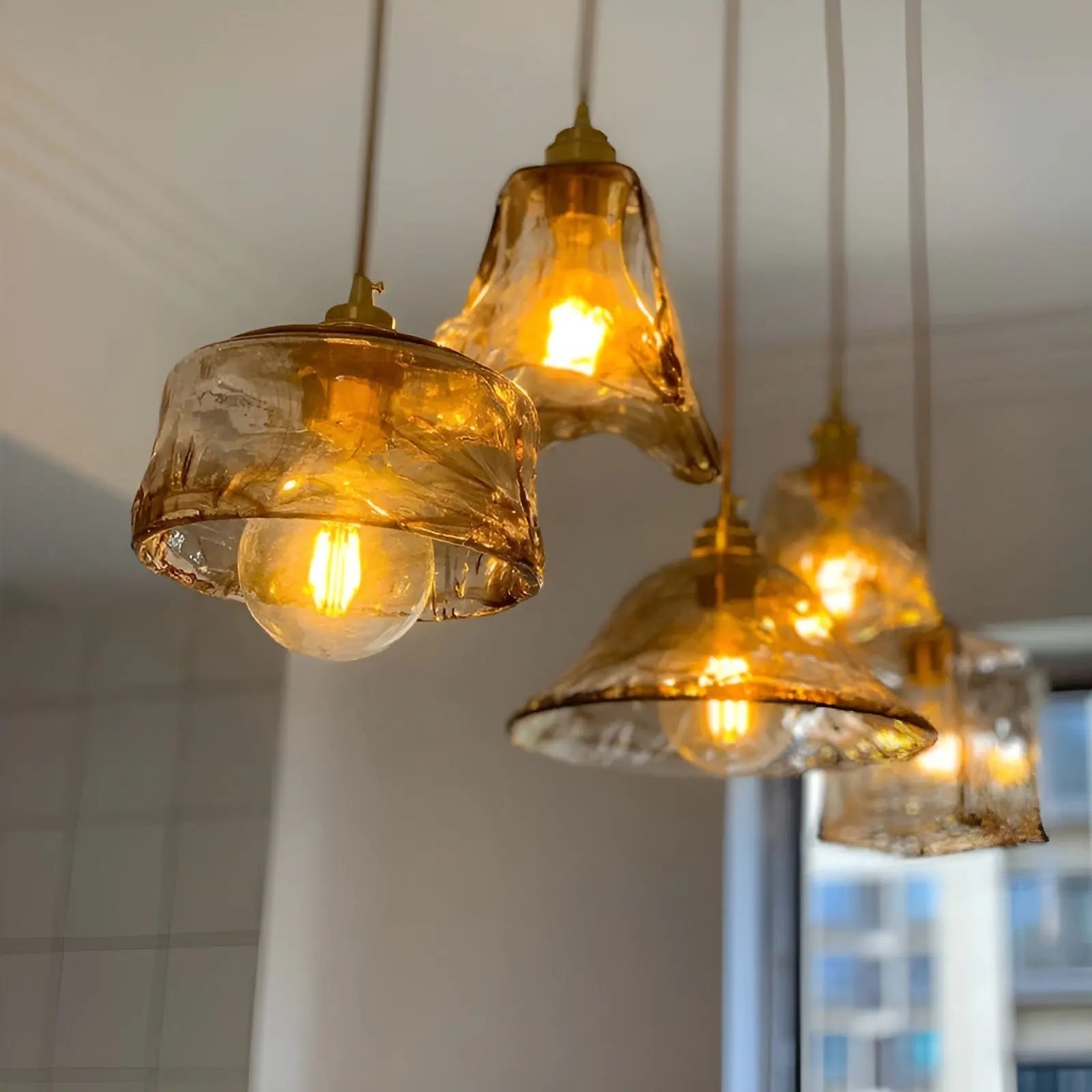 Luxurious Crystal Ceiling Lamp - Amber GlassElegance