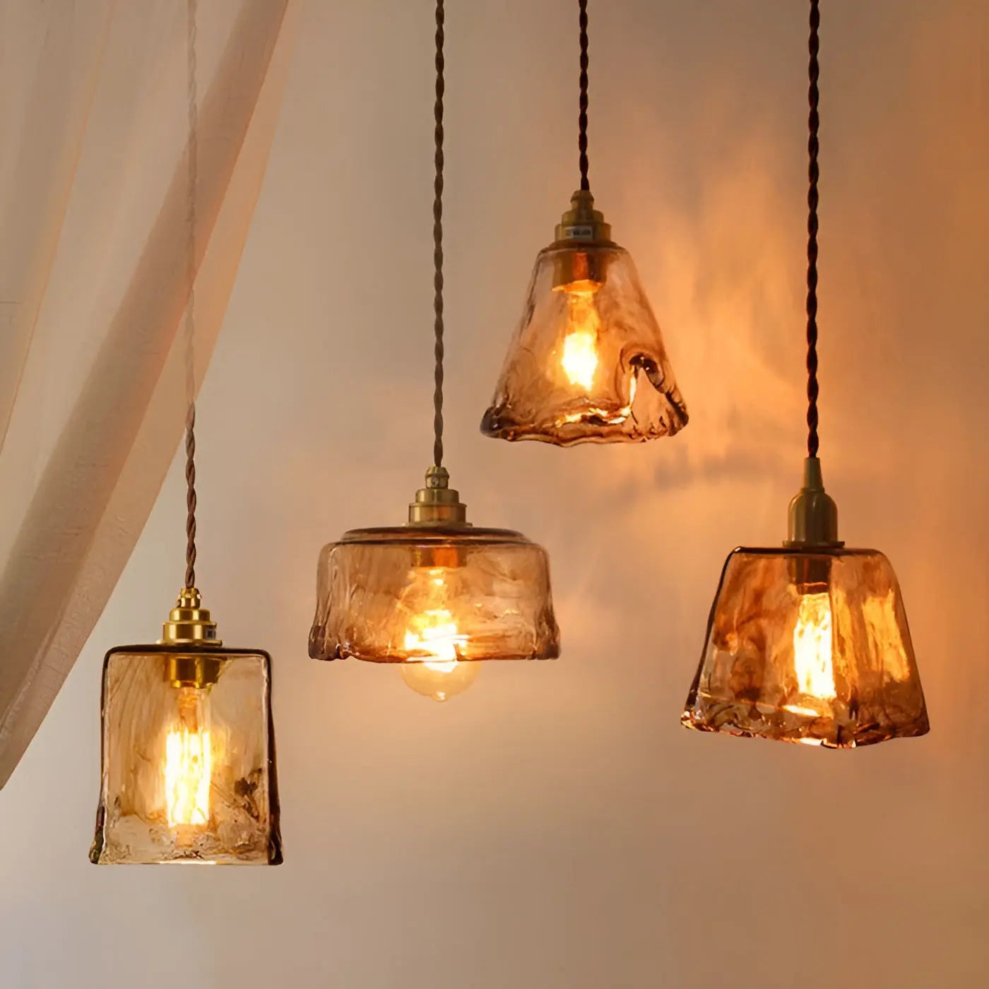 Luxurious Crystal Ceiling Lamp - Amber GlassElegance