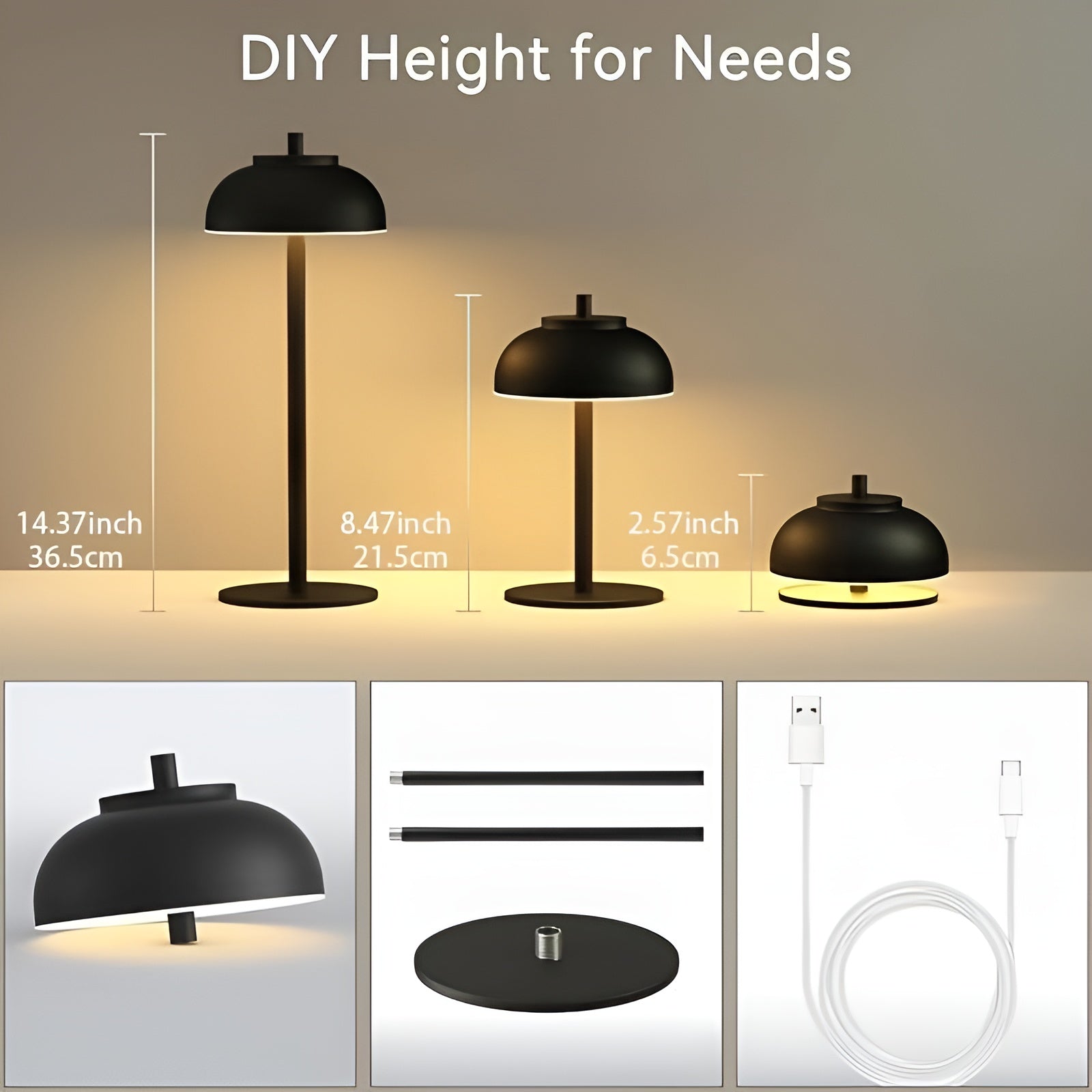 Elegant Rechargeable Table Lamp with Dimmable LED - Three Light Modes and USB