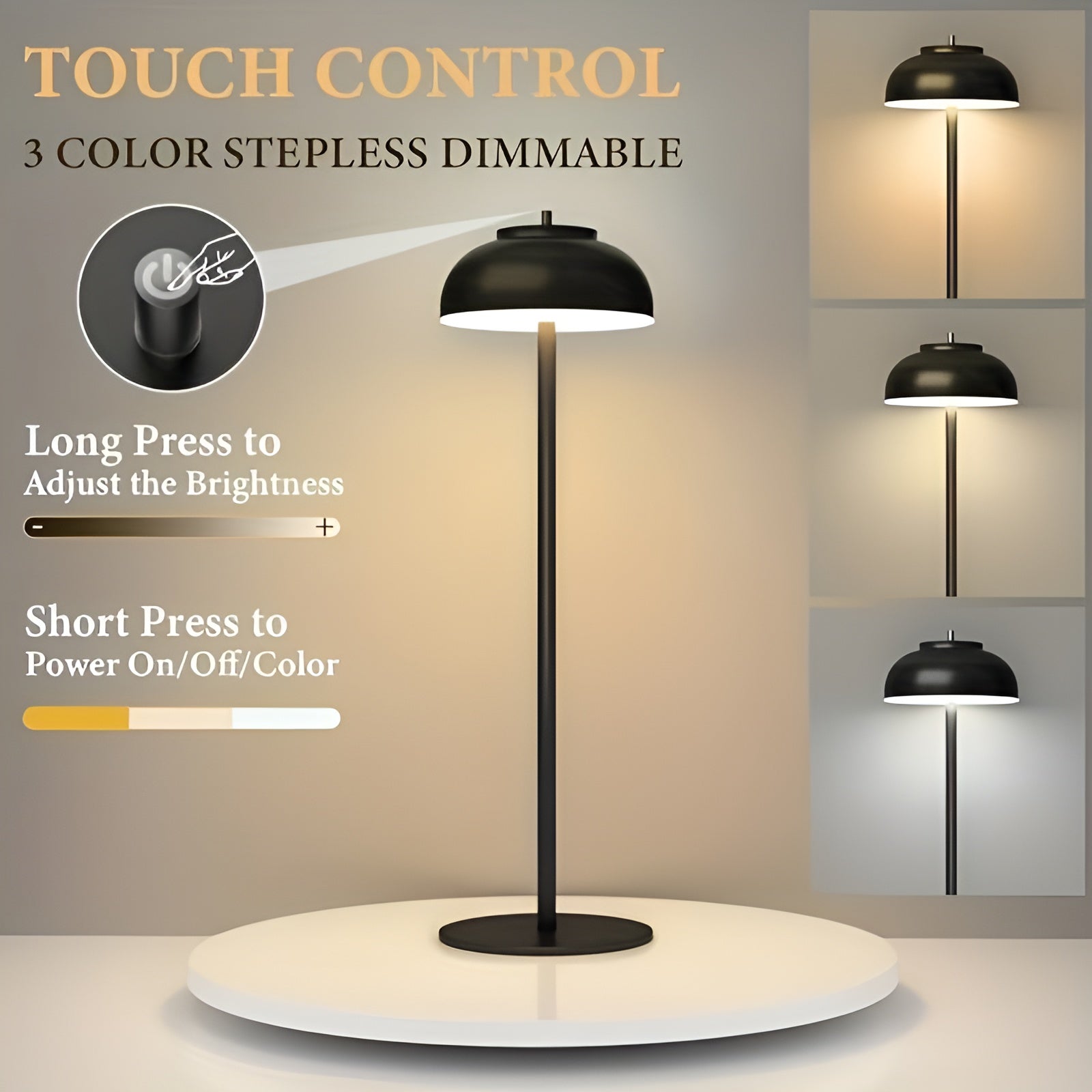 Elegant Rechargeable Table Lamp with Dimmable LED - Three Light Modes and USB