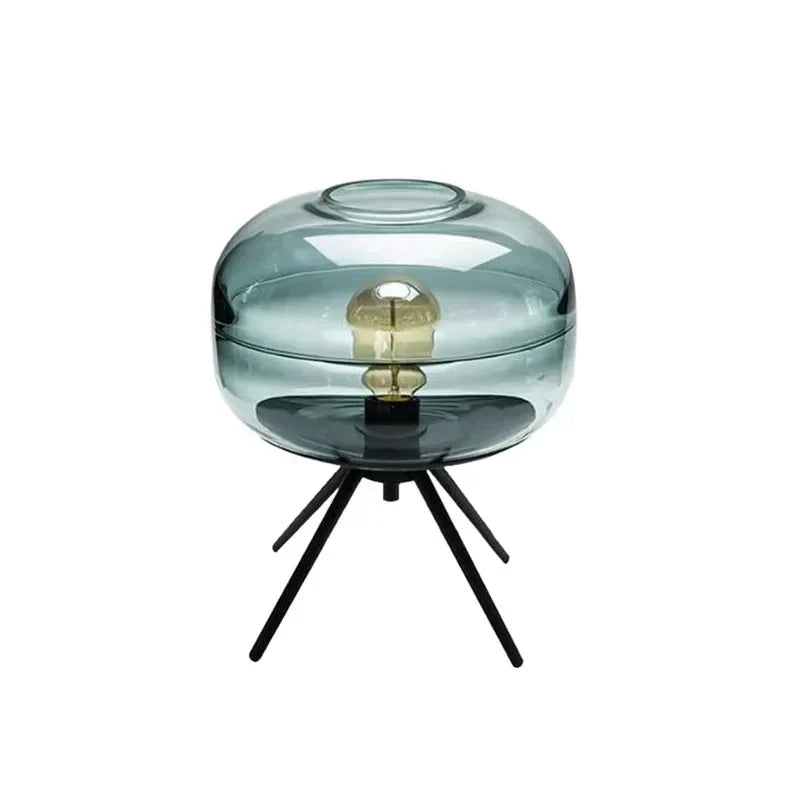 ArtisanGlow - Elegant Blue Glass Lamp with Shelf