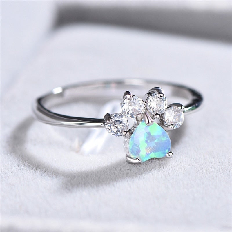 Celestine Silver Ring with Radiant Opals and Zirconia Accent