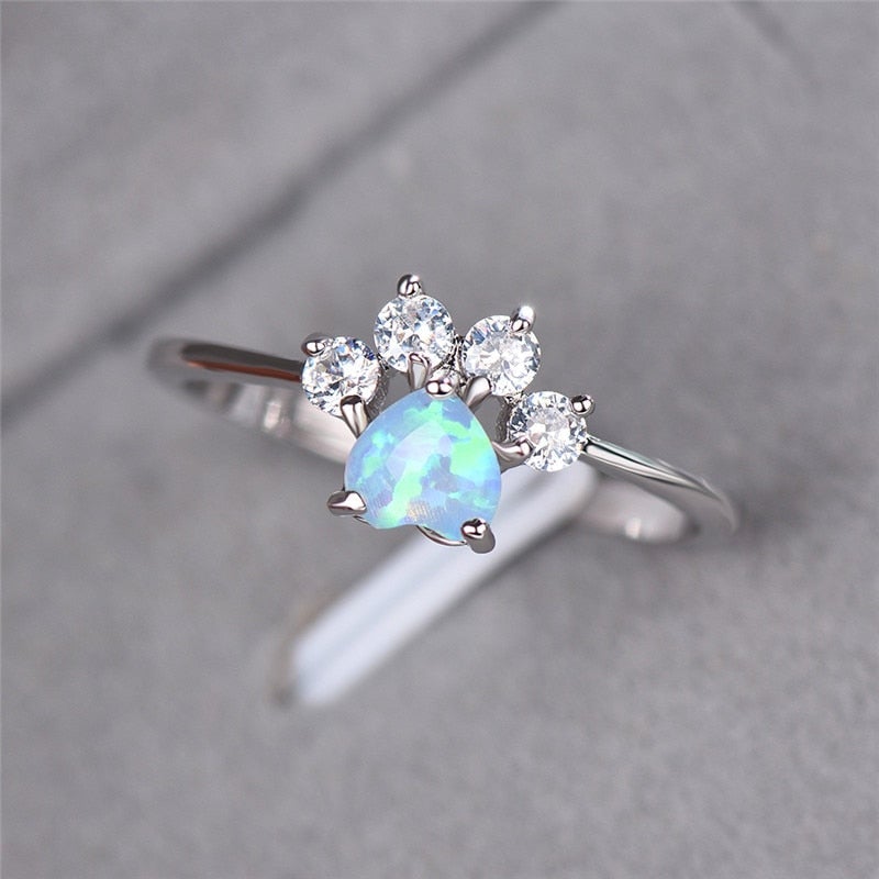 Celestine Silver Ring with Radiant Opals and Zirconia Accent