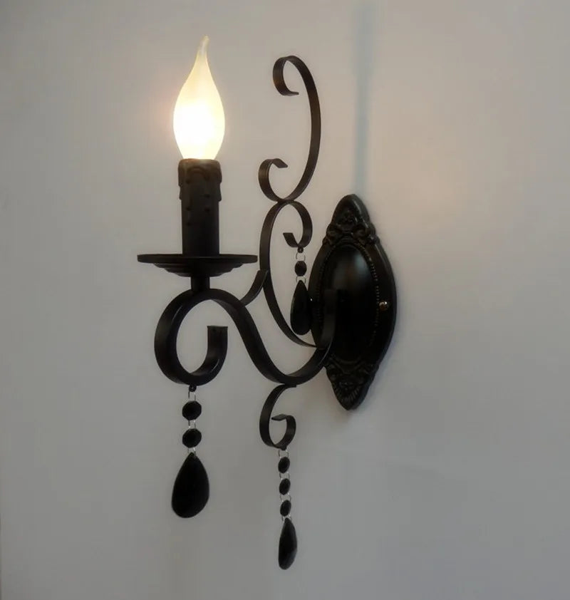 CrystalGlow Vägglampa - Vintage Svart LED Belysning