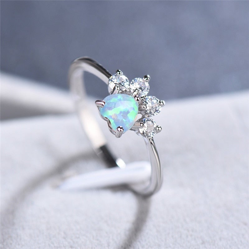 Celestine Silver Ring with Radiant Opals and Zirconia Accent
