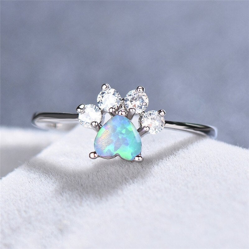Celestine Silver Ring with Radiant Opals and Zirconia Accent