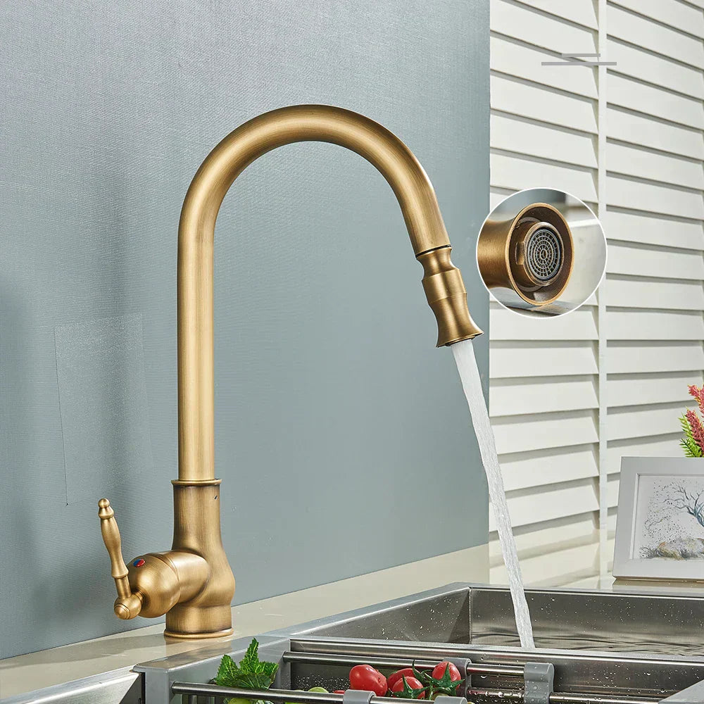 HeritageFlow – Classic Antique Brass Kitchen Faucet with Timeless Elegance
