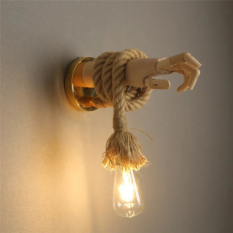 RetroHand Lamp – Unique Industrial Hand-Shaped Rope Lamp