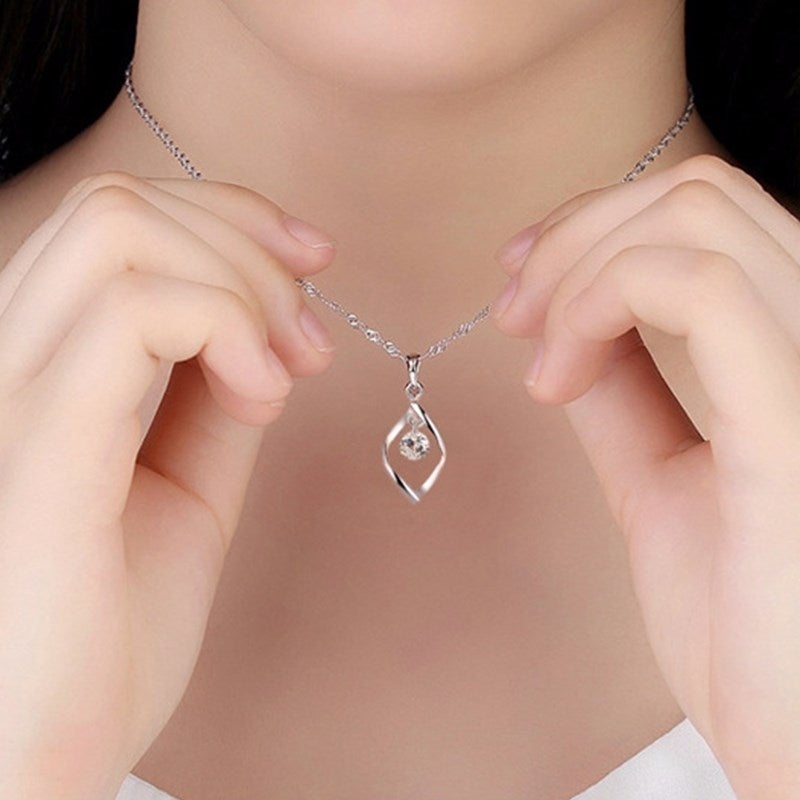 Elegant Silver Chain with Shining Zirconia Crystal Pendant - Elinor