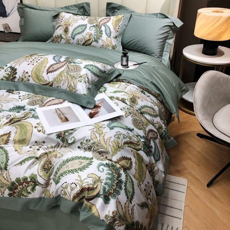Green Paisley - Luxury Egyptian Cotton Duvet Set