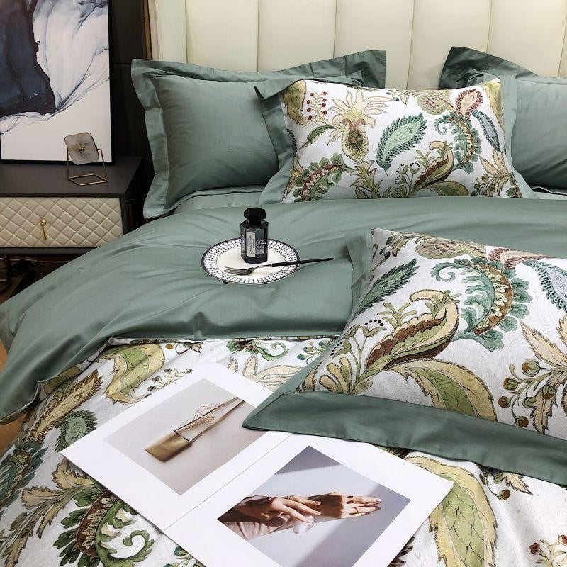 Green Paisley - Luxury Egyptian Cotton Duvet Set