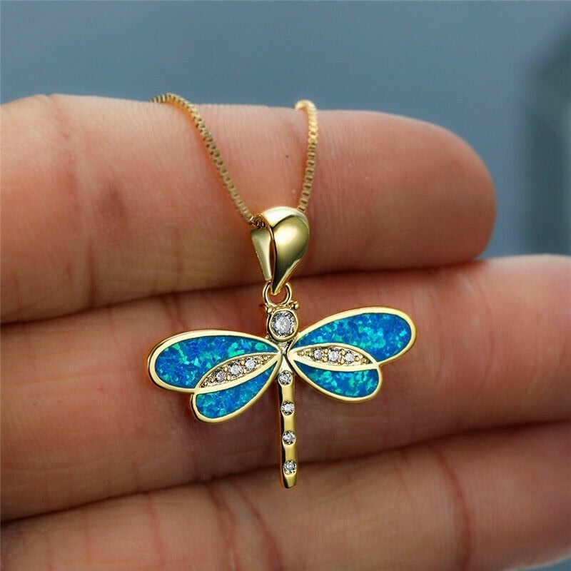 Captivating Gold Dragonfly Necklace with Radiant Opal - Isolde Series