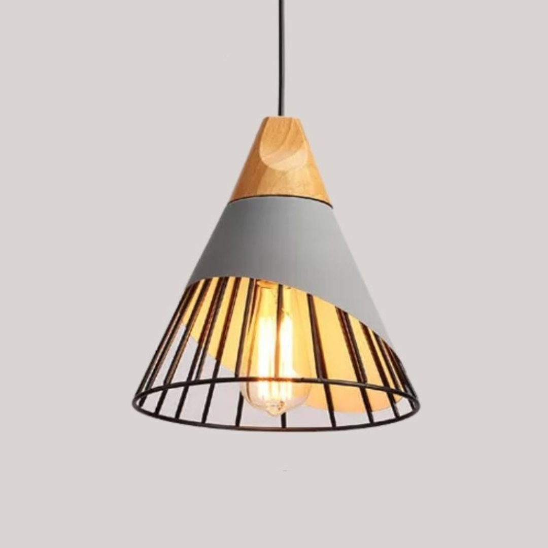 Modern Industrial Pendant Lamp in Scandinavian Style – Wood & Metal