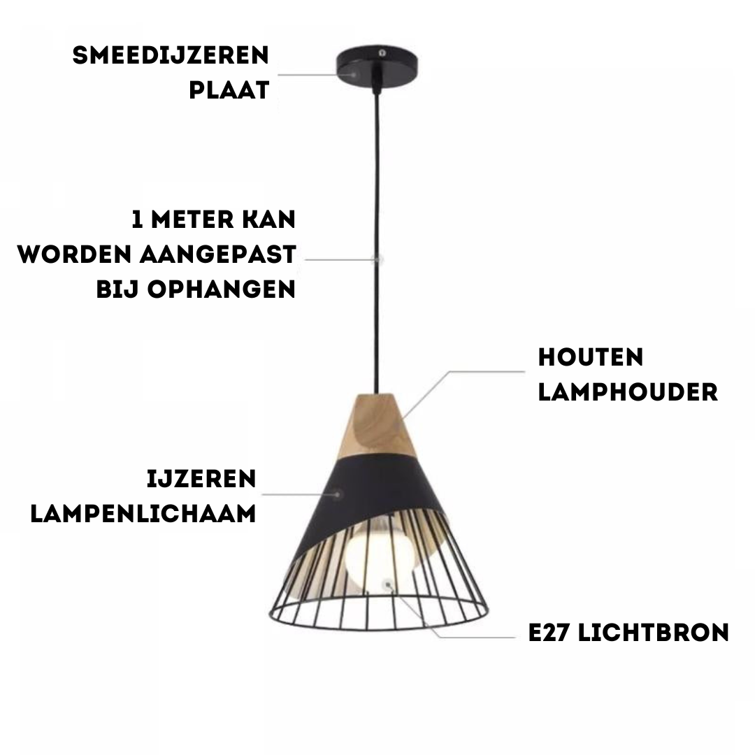 Modern Industrial Pendant Lamp in Scandinavian Style – Wood & Metal