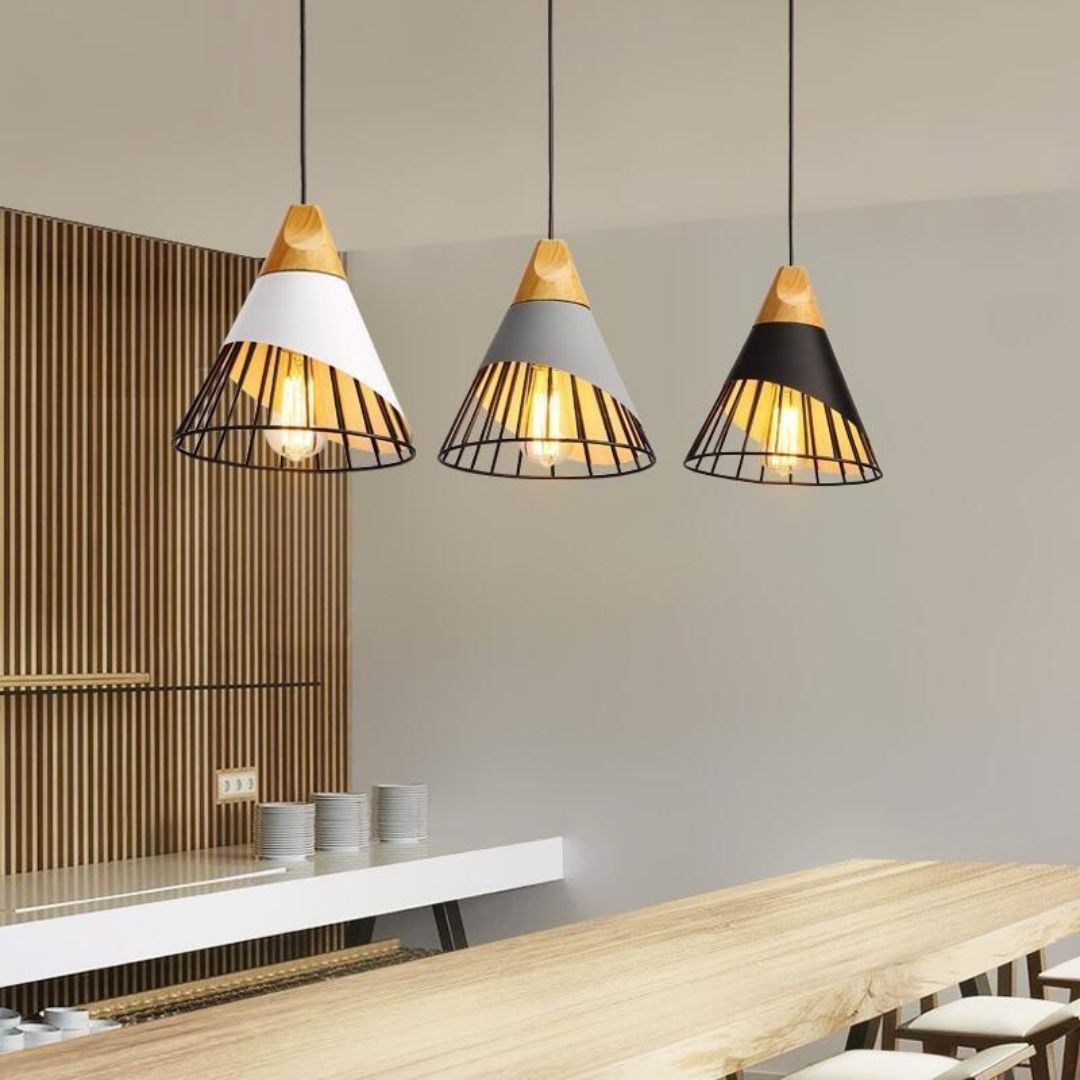 Modern Industrial Pendant Lamp in Scandinavian Style – Wood & Metal