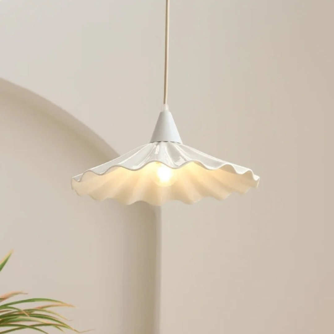 Modern White Ceramic Pendant Lamp with Unique Ribbed Design
