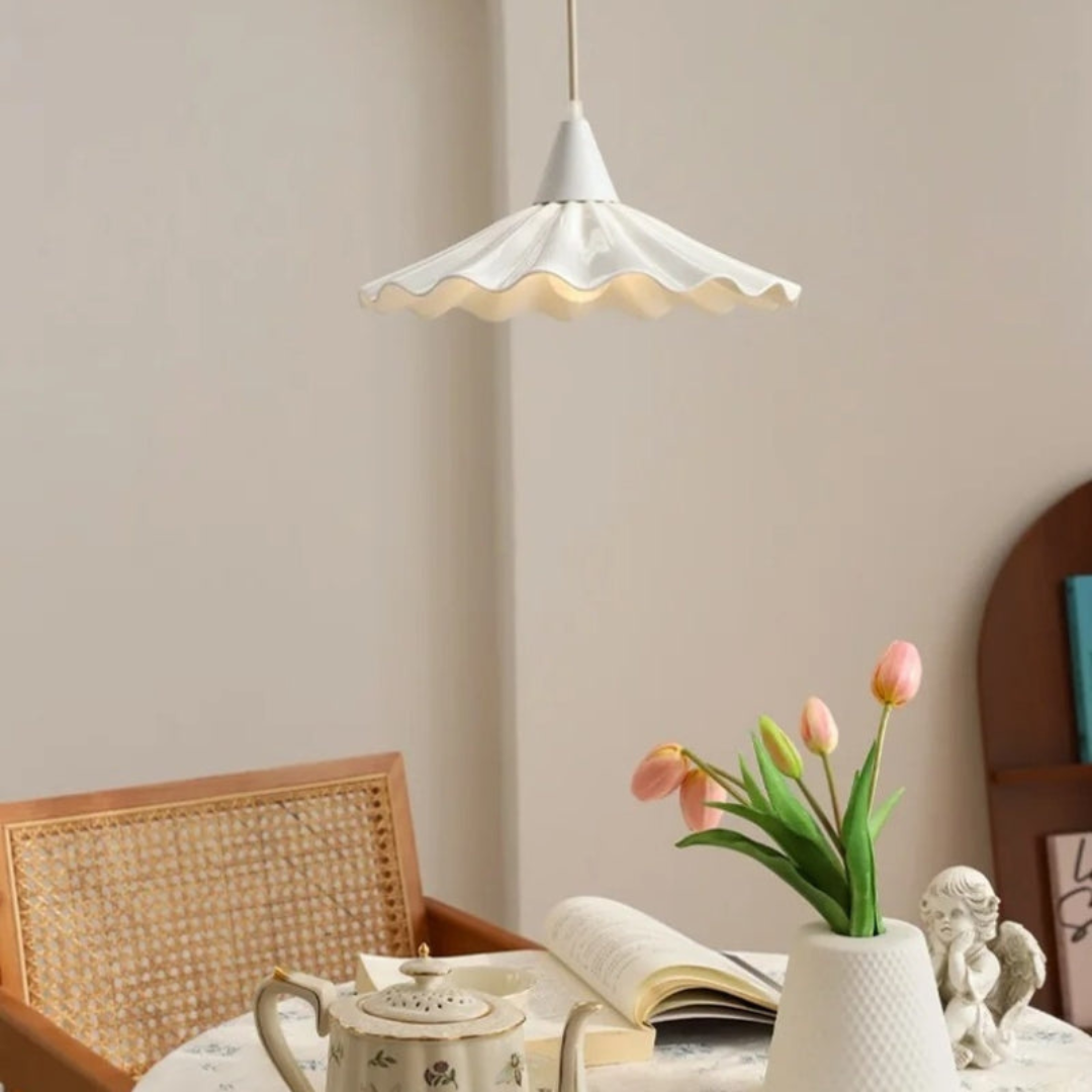 Modern White Ceramic Pendant Lamp with Unique Ribbed Design