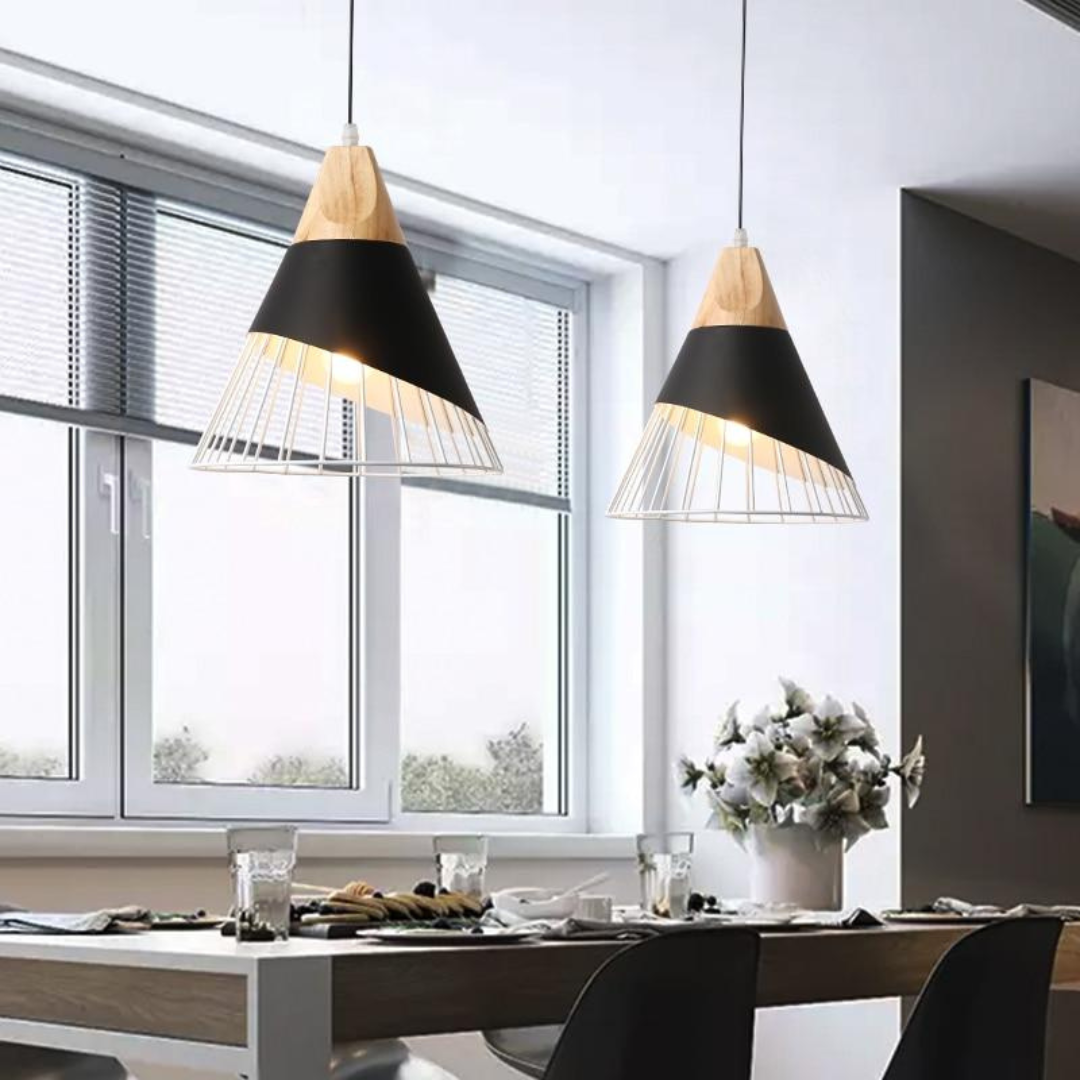 Modern Industrial Pendant Lamp in Scandinavian Style – Wood & Metal