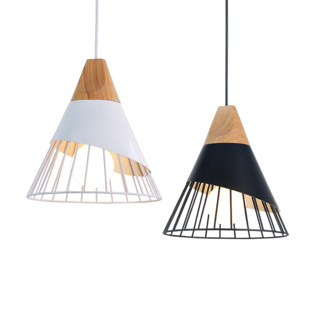 Modern Industrial Pendant Lamp in Scandinavian Style – Wood & Metal