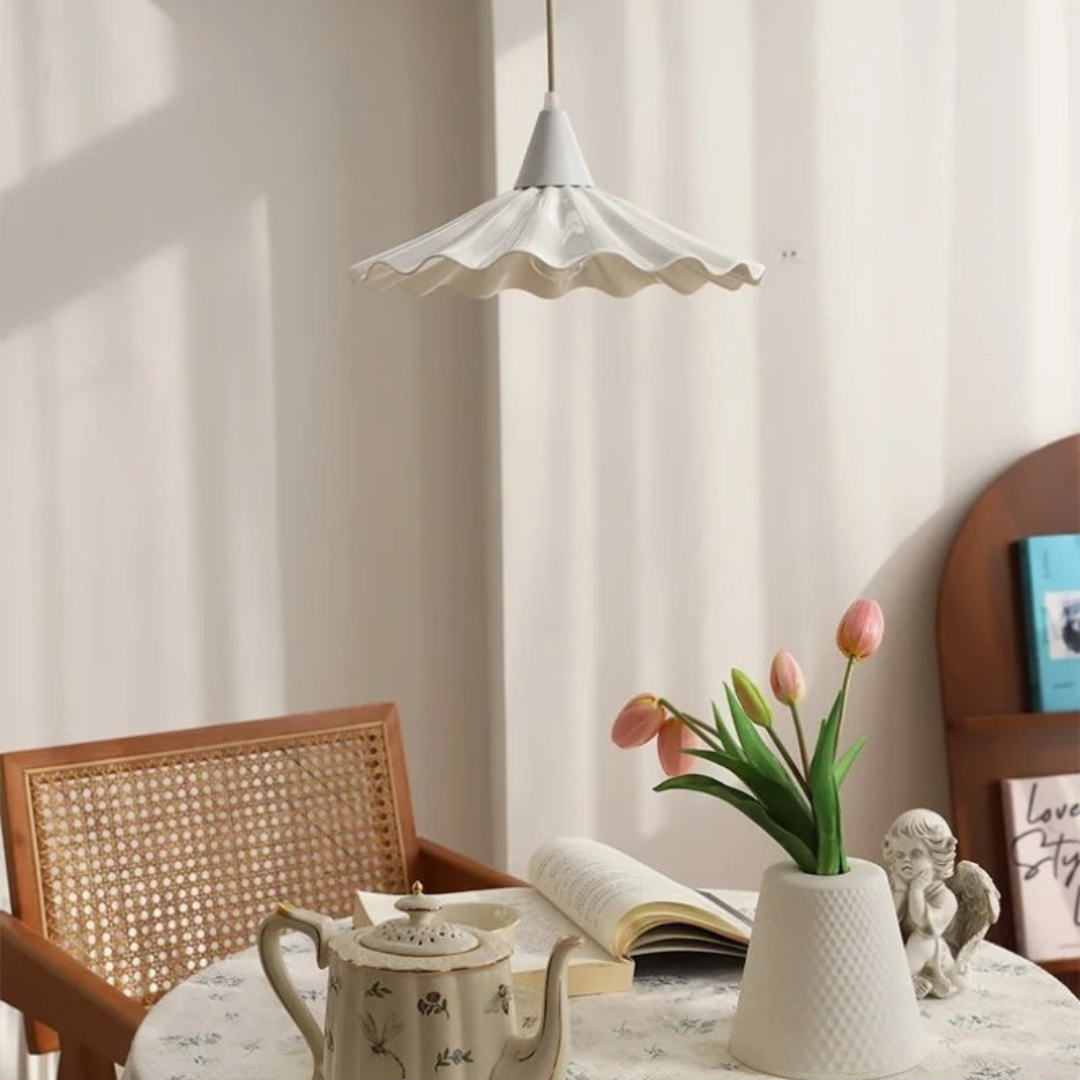 Modern White Ceramic Pendant Lamp with Unique Ribbed Design