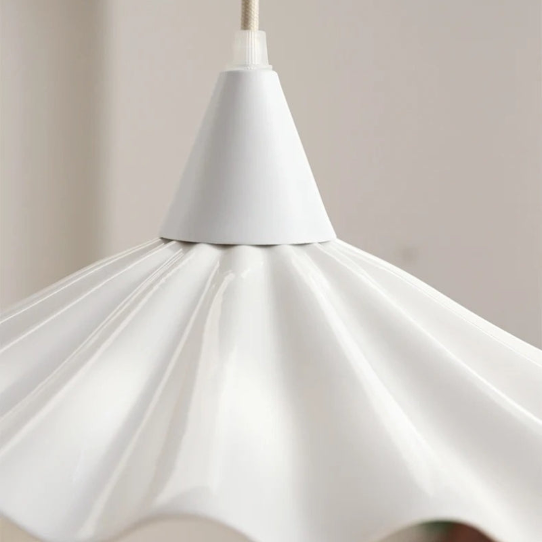 Modern White Ceramic Pendant Lamp with Unique Ribbed Design