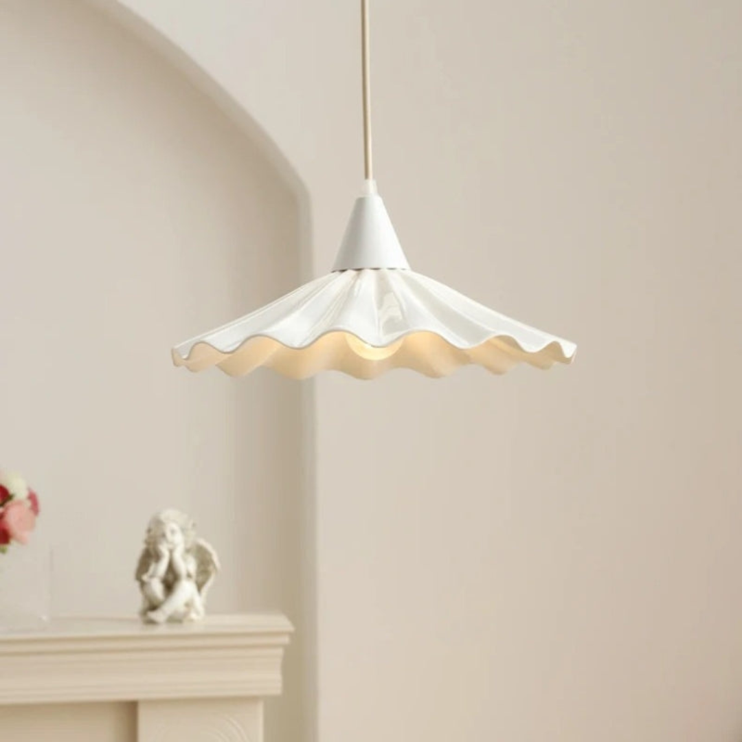 Modern White Ceramic Pendant Lamp with Unique Ribbed Design