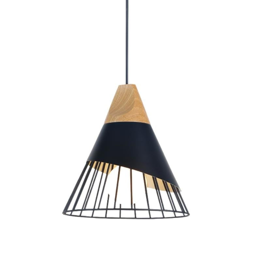 Modern Industrial Pendant Lamp in Scandinavian Style – Wood & Metal