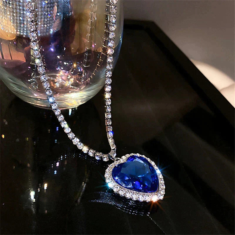 Tempting Blue Crystal Heart Necklace | Timeless Elegance and Style