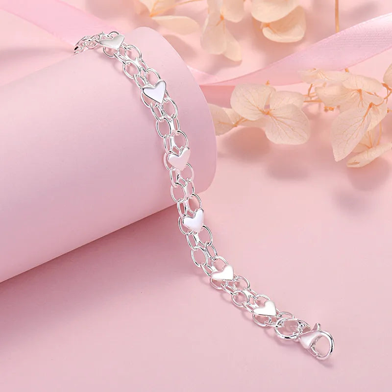 Elegant Luxe Silver Heart Bracelet – Timeless and Chic