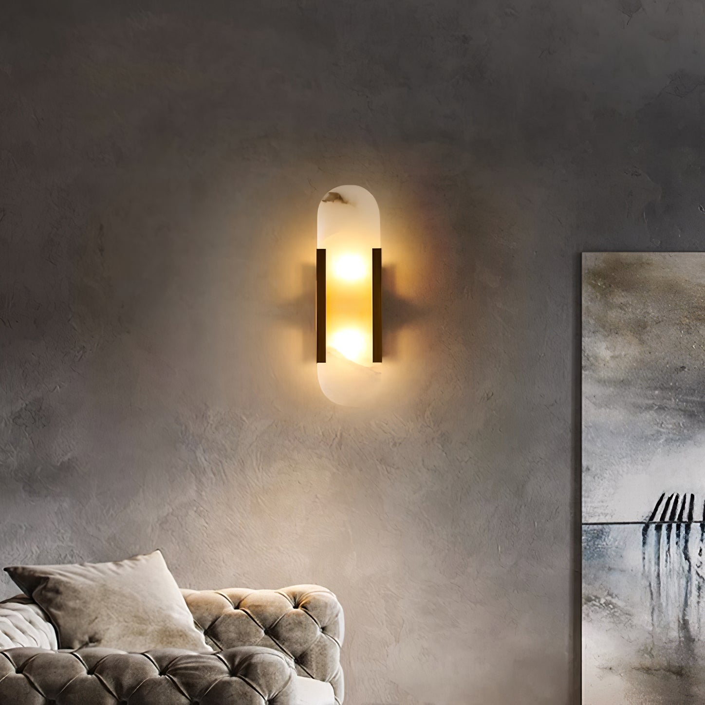 Elegant Melange - Handgjord Alabaster Vägglampa
