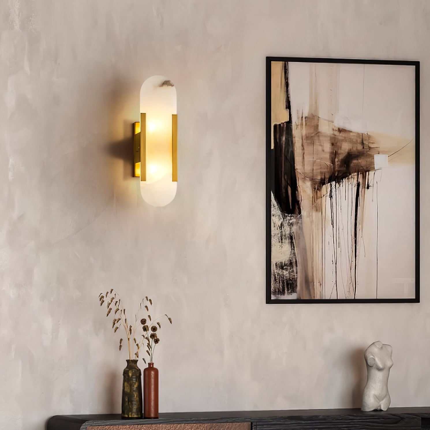Elegant Melange - Handgjord Alabaster Vägglampa
