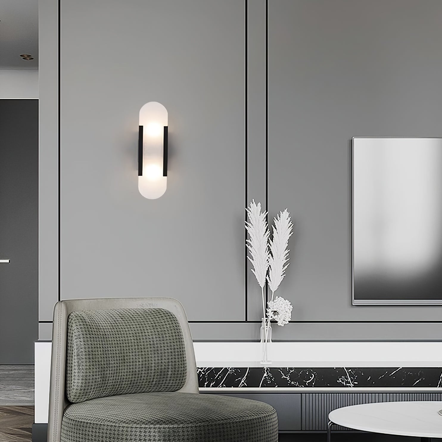 Elegant Melange - Handgjord Alabaster Vägglampa