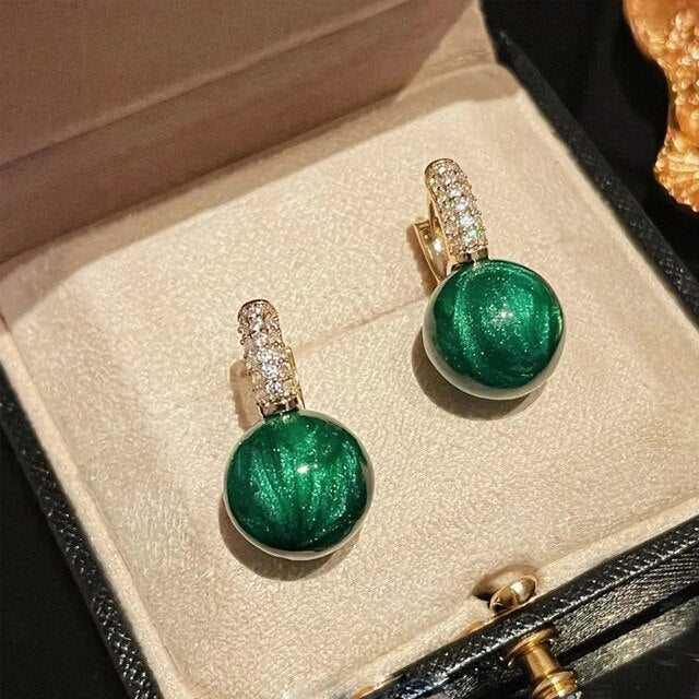 Elegant Green Gold Pearl Earrings - Alina KolleKtion