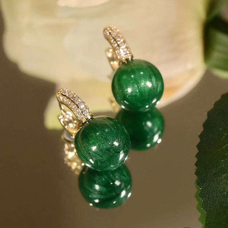 Elegant Green Gold Pearl Earrings - Alina KolleKtion