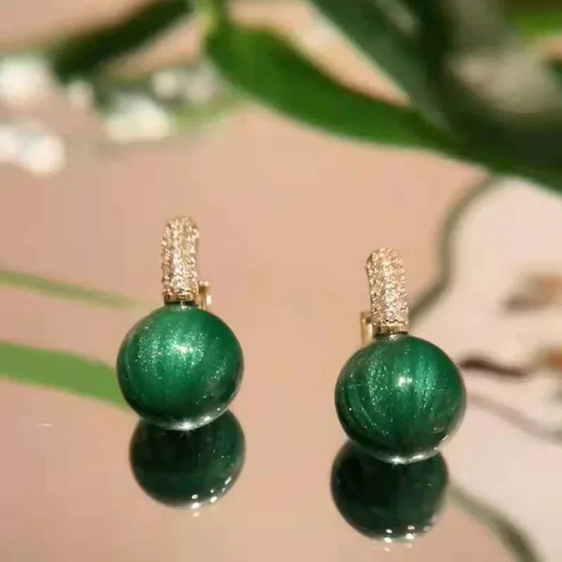 Elegant Green Gold Pearl Earrings - Alina KolleKtion