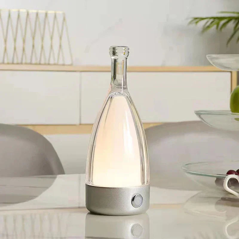 Stylish Wine Bottle Table Lamp - Rechargeable with Dimmable Lighting