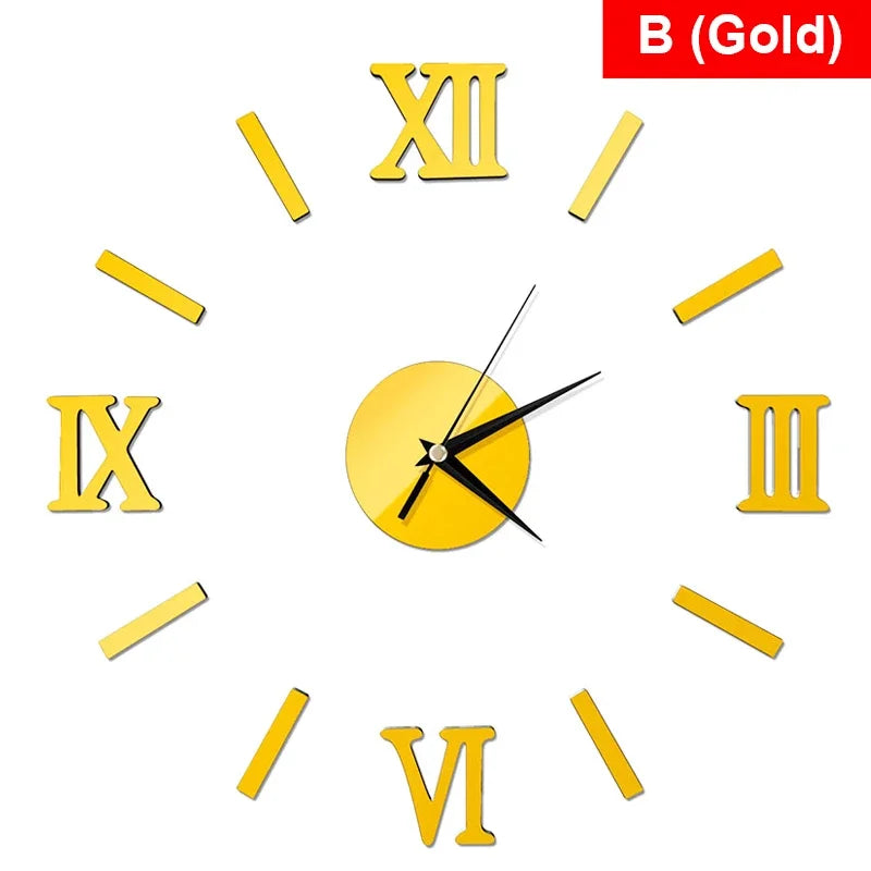 RomanTime 3D Clock - Modern DIY Wall Decoration