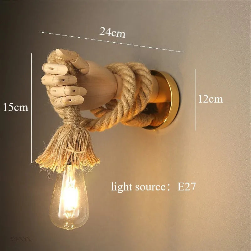 RetroHand Lamp – Unique Industrial Hand-Shaped Rope Lamp