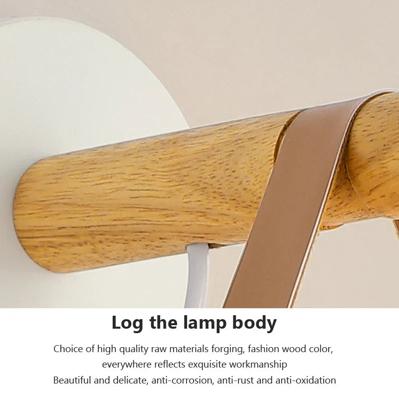 NordicGlow Light - Wooden LED Wall Lamp with Leather Details
