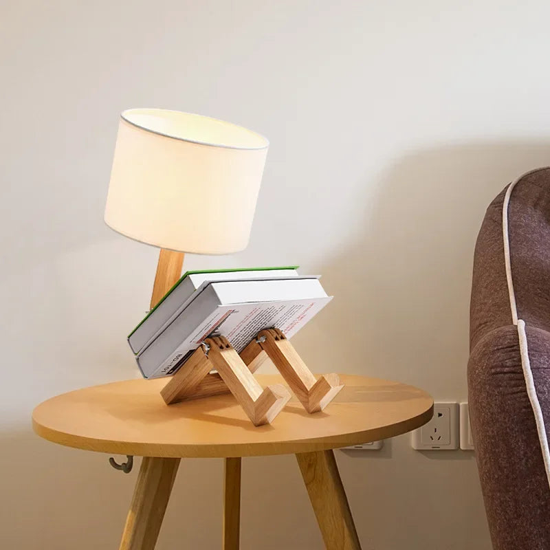 RutanFlex – Elegant Wooden Table Lamp with Bookshelf
