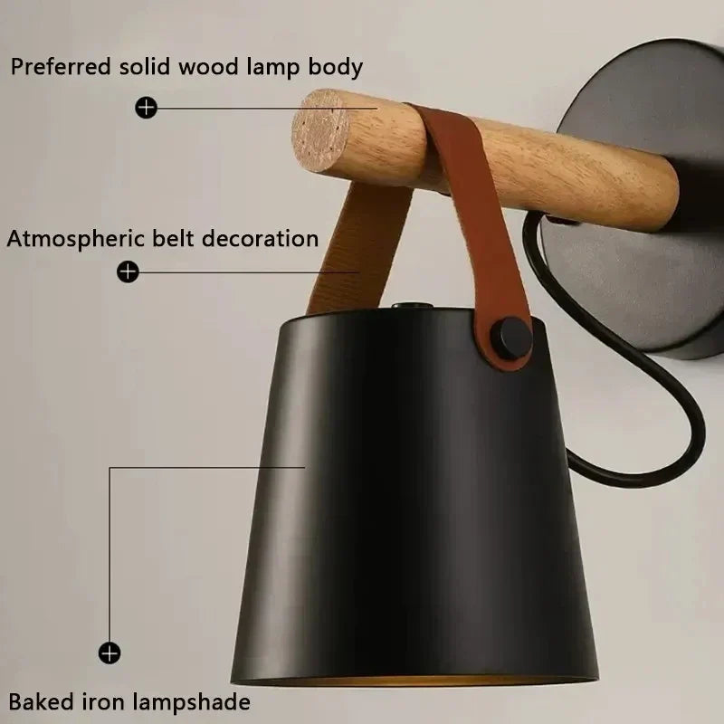 NordicGlow Light - Wooden LED Wall Lamp with Leather Details