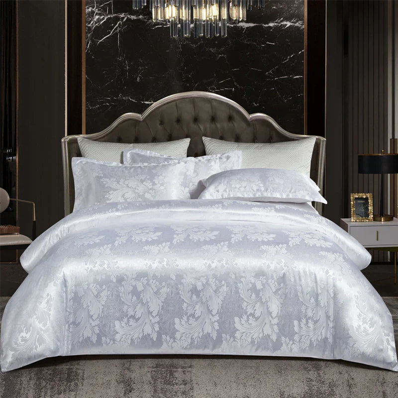 Luxurious Satin Rayon Jacquard Duvet Cover in Gold & Blue